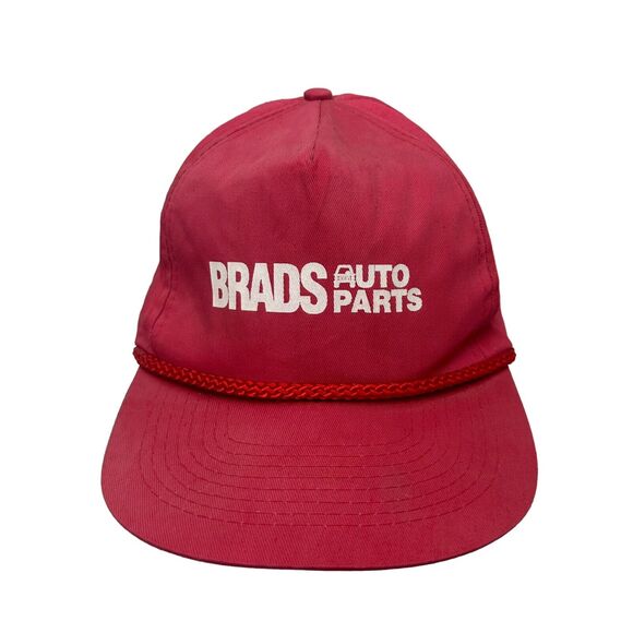 Vintage SnapBack Hat Cap Red Brads Auto Parts Rope Brim Adjustable Faded - Picture 1 of 12